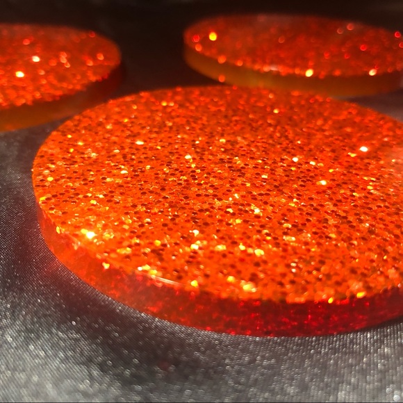 Red Glitter Coaster Set Resin Glam For Home Decor or Holiday / Christmas - Picture 7 of 17